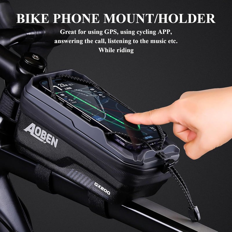 AOBEN Bike Bicycle Phone Front Frame Bag for Mountain Bike Road Bike, EVA Hard Casing Bike Phone Holder Bike Phone Mount for MTB, Bike Bicycle Accessories for Cell Phone Under 6.8 Inches (Gray) - Image 3
